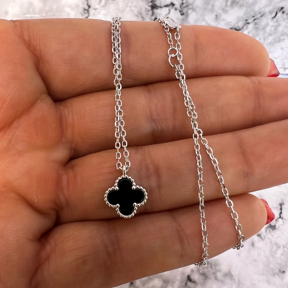 Sterling Silver 925 and Black Clover Necklace
